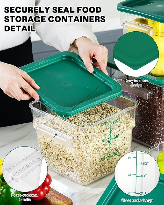 2QT4QT NSF Food Storage Containers: 6PCS Commercial Clear Food Storage