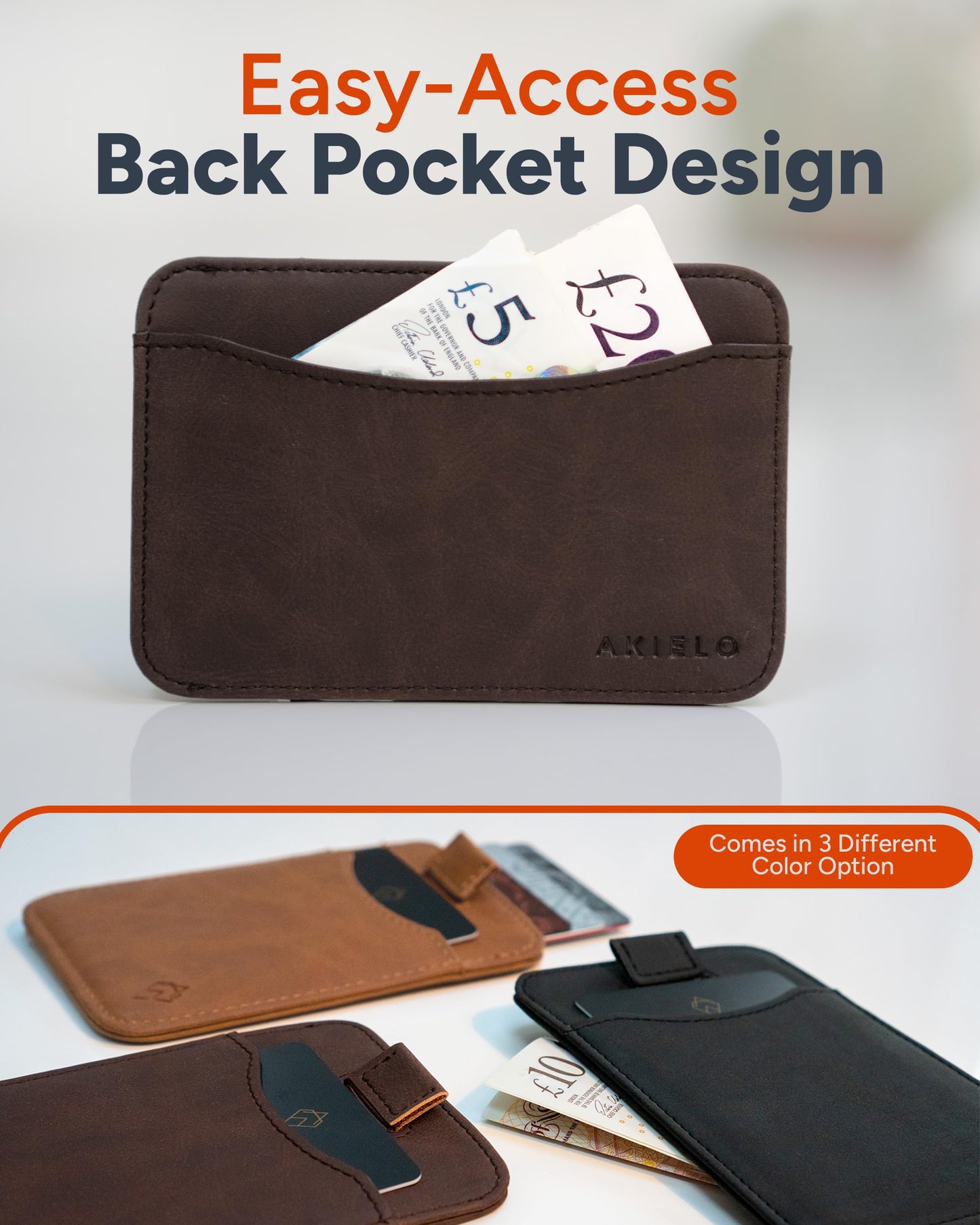 AKIELO RFID Blocking Card Holder and Gift Box – Compact and Slim Wallet – Minimalist Card Wallet (Charlie - Dark Mocha Edition)
