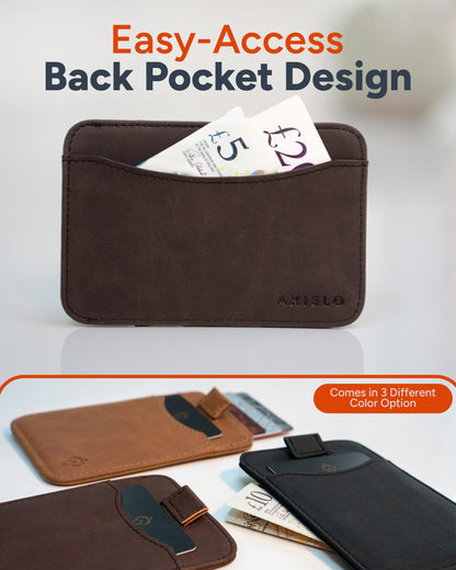 AKIELO RFID Blocking Card Holder and Gift Box – Compact and Slim Wallet – Minimalist Card Wallet (Charlie - Dark Mocha Edition)