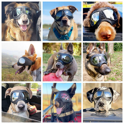 Namsan Dog Goggles Medium-Large Dog Anti-UV Sunglasses Windproof Snowproof Soft Frame Glasses for Long Snout Dogs Eyes Protection, Black