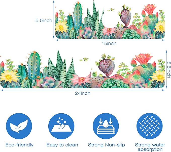 Watercolor Cactus Floral Sink Faucet Absorbing Mat Sink Splash Guard Faucet Mat