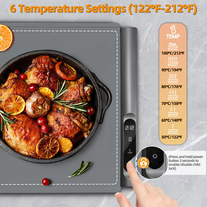 Newise Graphene Warming Mat for Food, Extra Large (XXL 36”x 16") Electric Warming Trays for Buffets Party Countertop with 6 Temp & Timer Settings, Mothers Day Kitchen Gifts for Mom Wife, Gray