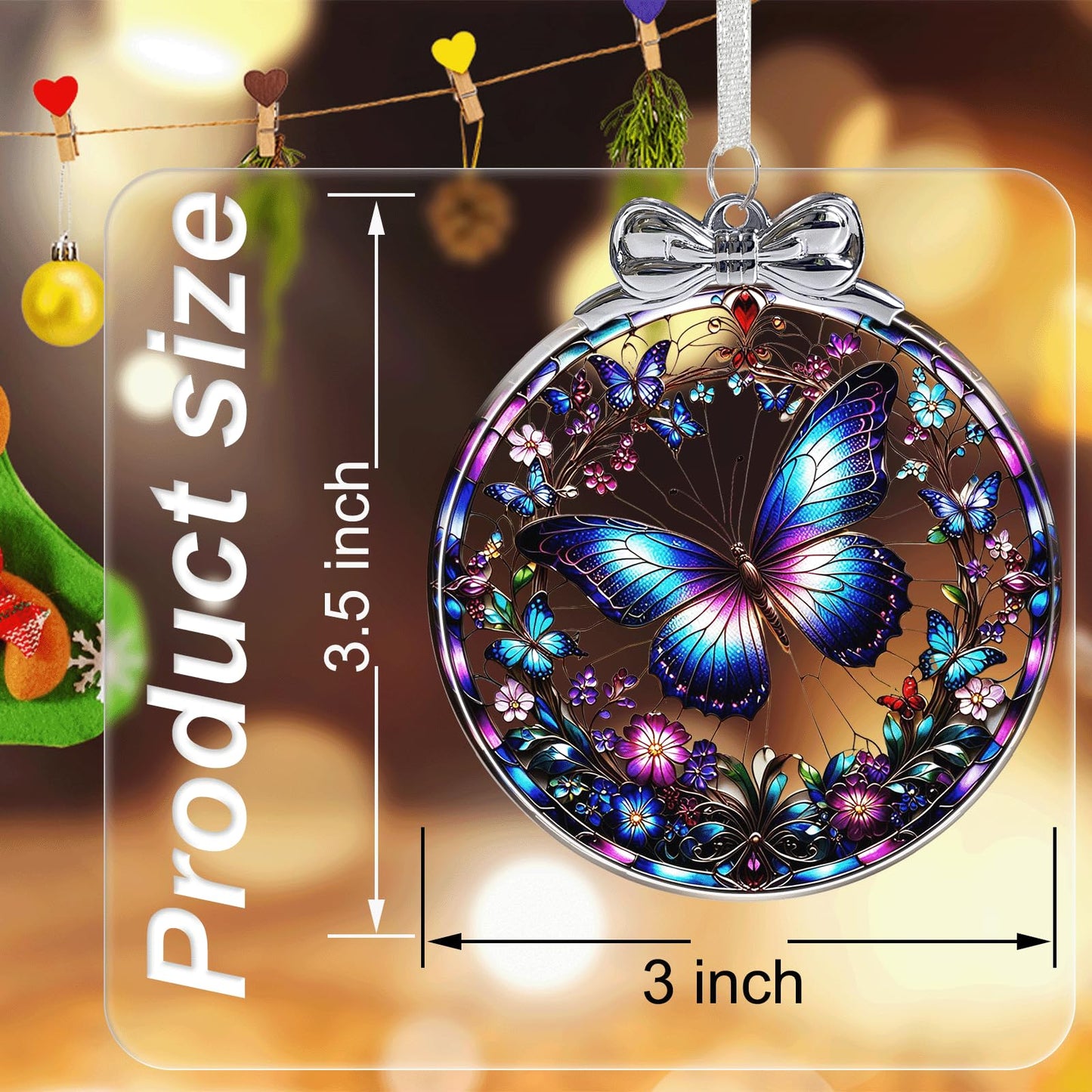 Butterfly Christmas Ornament Crystal Glass Butterfly Decorations - Hanging Ornaments for Christmas Tree Xmas Decorations, Holiday Keepsake Present Exchange Ideas