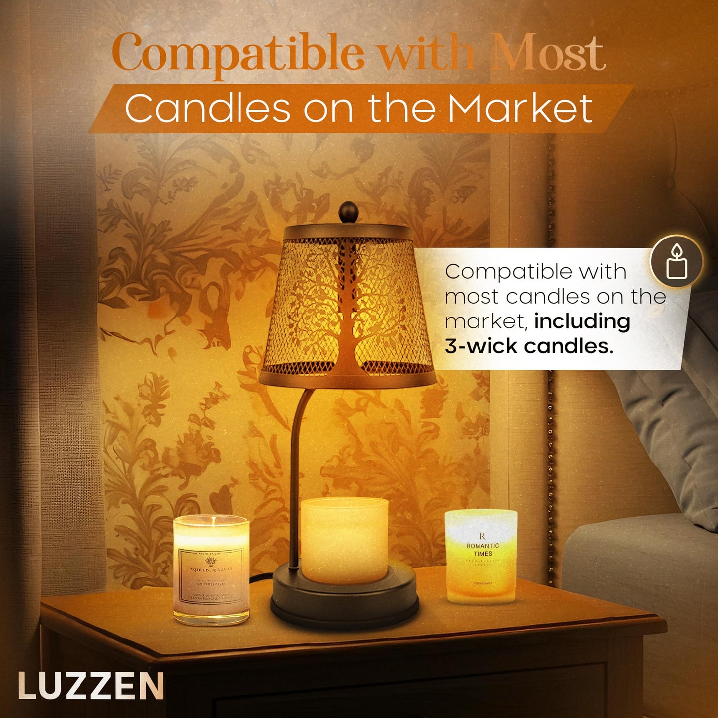 LUZZEN Farmhouse Candle Warmer Lamp Black – Large Flameless & Smokeless Candle Melter lamp with Timer & Adjustable Light,for Aromatic Candles – Zen & Meditation Decor, Lampara para Velas Aromaticas