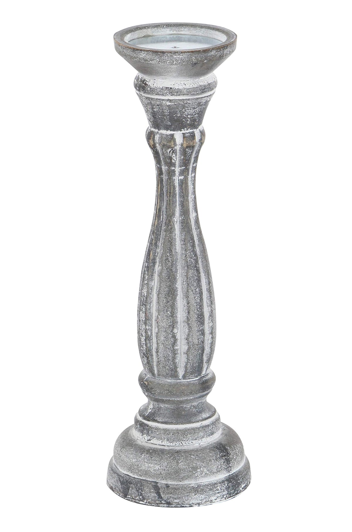 Deco 79 Wooden Decorative Candle Holder Distressed Turned Candle Stand, Set of 3 Candlestick Holder 15", 13", 11"H, Gray