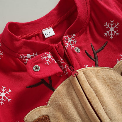 One opening Newborn Baby Boy Girl Zipper Footies Pajamas Pjs Ribbed Solid Long Sleeve Romper Jumpsuits Footed Sleep and Play (A Christmas snow, 3-6 months)