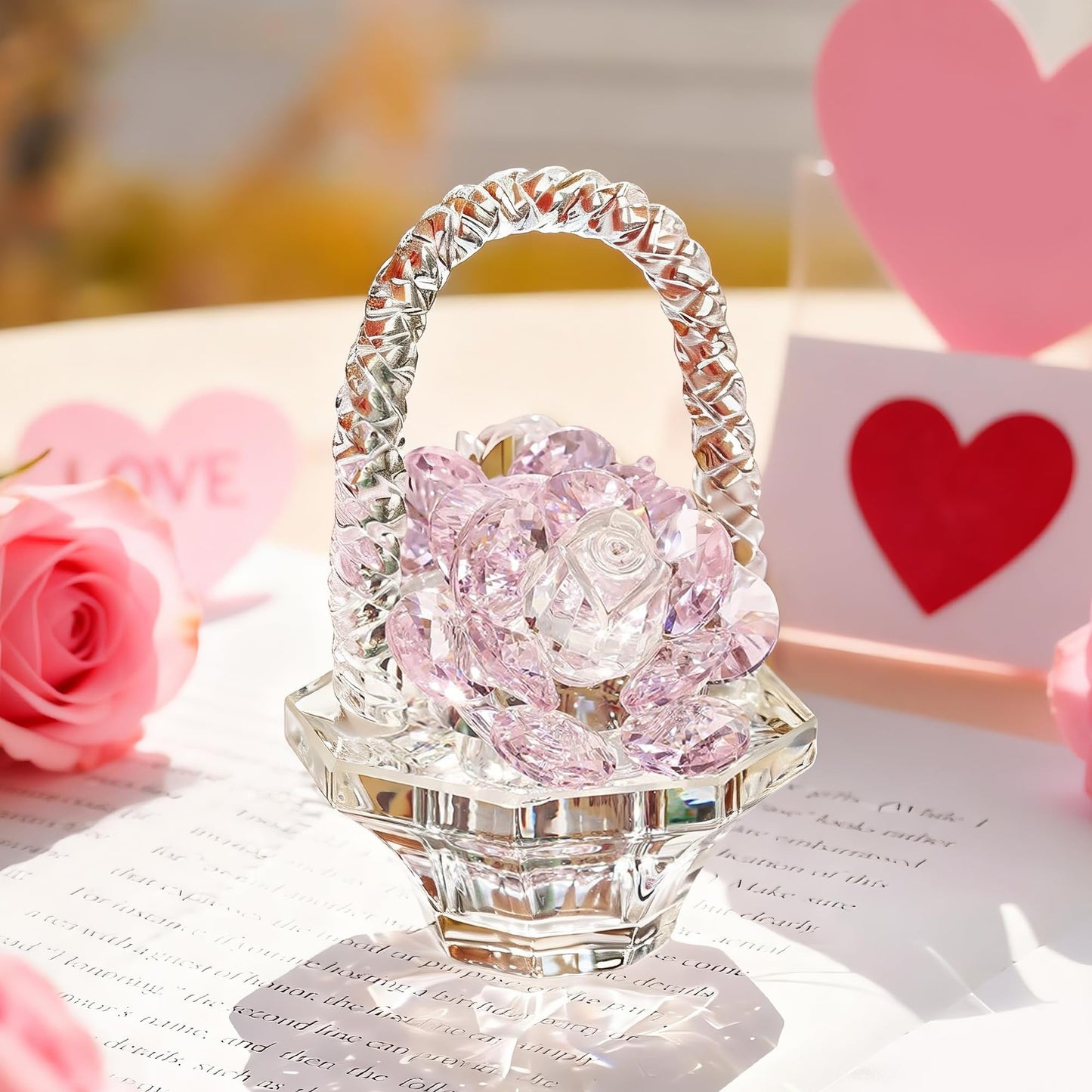 Crystal Rose Flower Figurine Handcrafted Glass Gift for Women