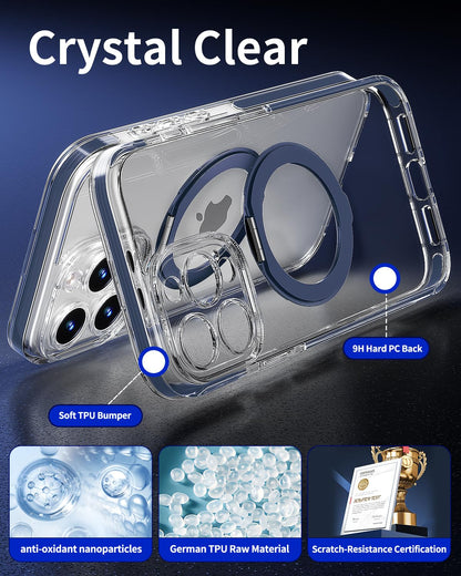DecaStars Magnetic for iPhone 15 Pro Max Case with 360 Spin Stand [Compatible with MagSafe] [Military-Grade Protection] [Detachable Strip] Anti-Yellowing Slim Case for iPhone 15 Pro Max 6.7", Blue