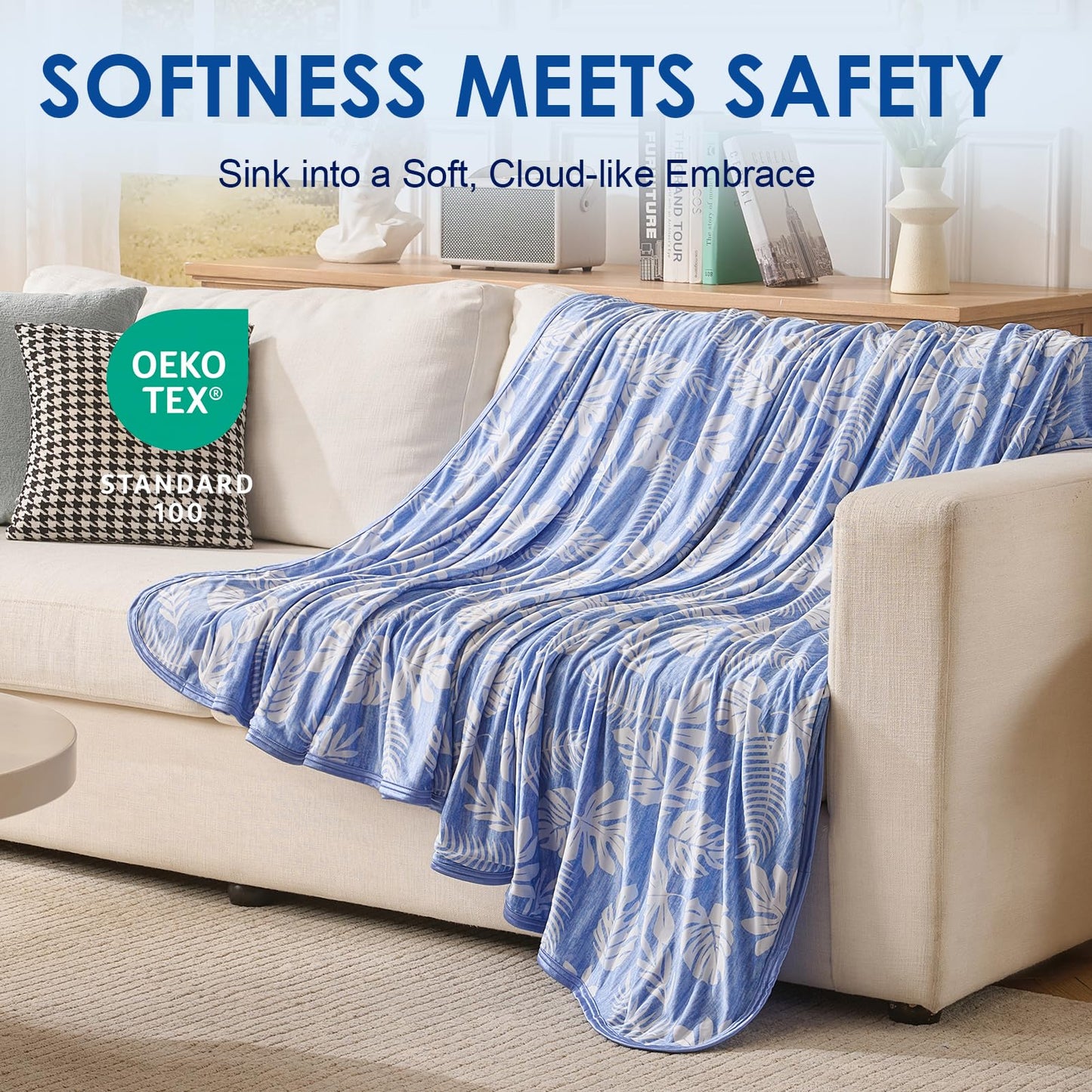 OMERAI Cooling Blanket for Hot Sleepers Queen Size Lightweight Breathable Summer Blanket Light Blue 90"x90", Q-Max >0.5 Double Side Cold Blankets for Bed, Couch