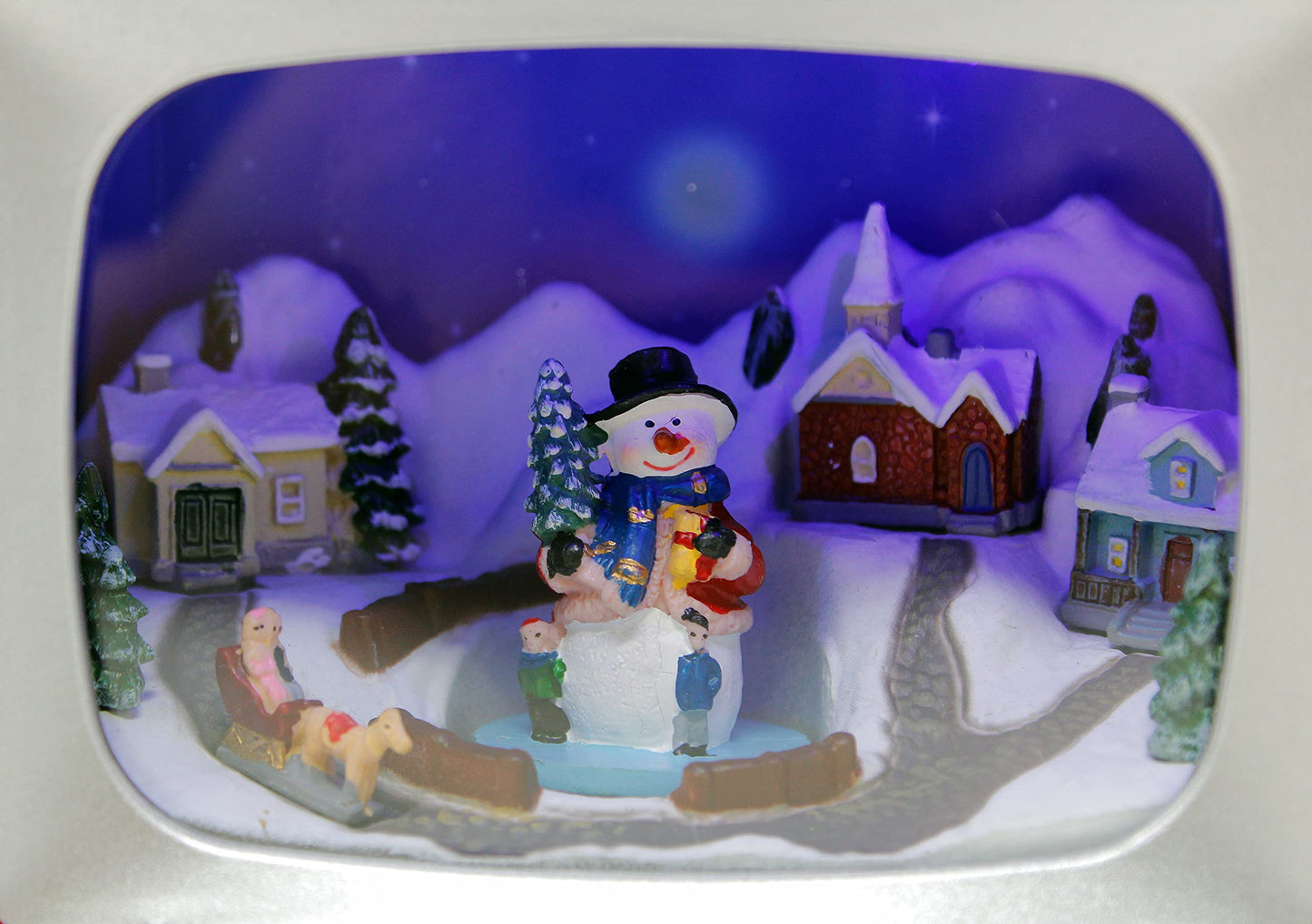 MOMENTS IN TIME Red Retro TV with Snowy Village Home Scene (Animated Snowman) with LED Lights 6" H, 8 Classic Carols Christmas Music Battery Operated Hand-Painted Resin Polyresin Injection Plastic
