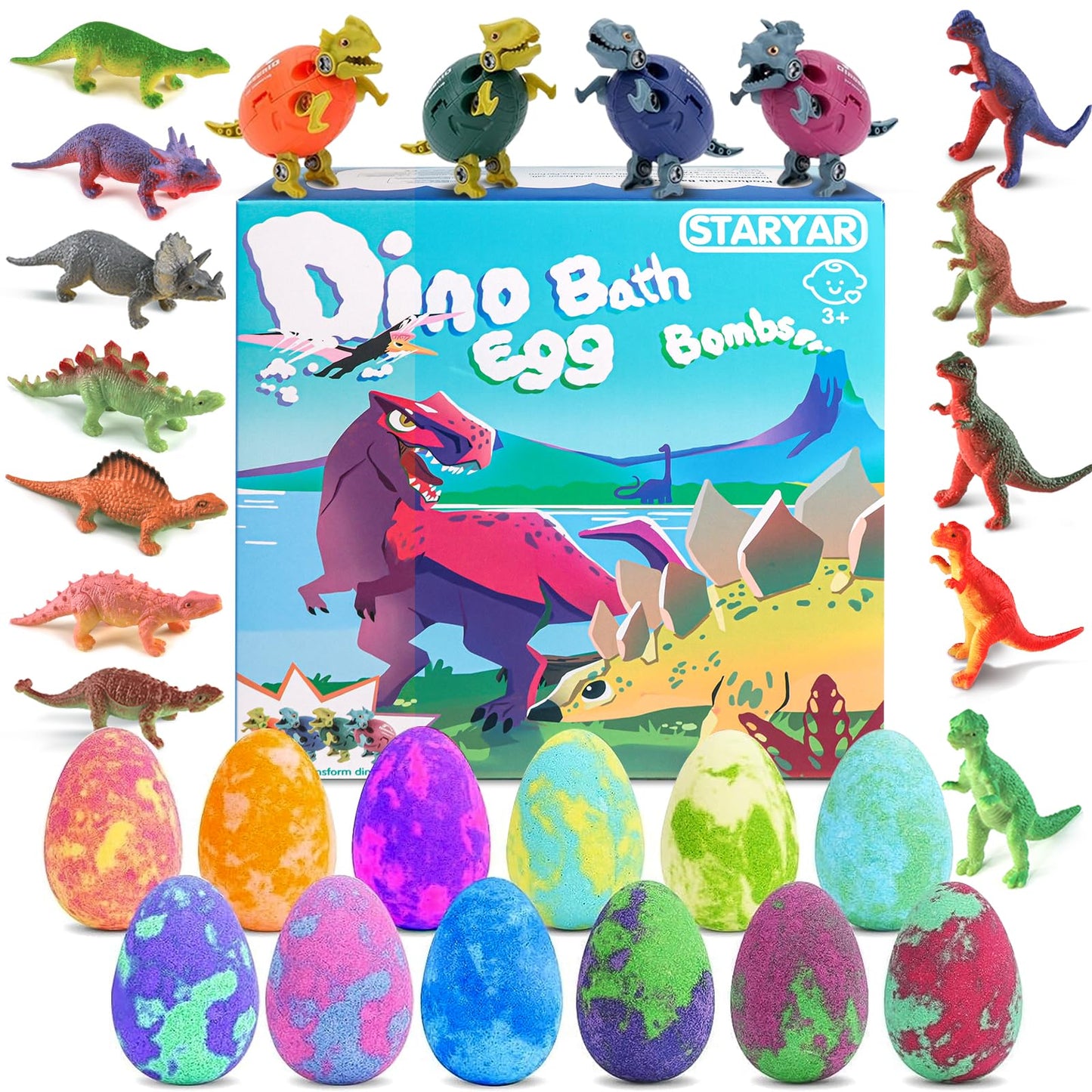 Bath Bombs for Kids with Surprise Toys Inside - 16 Pack Organic Dinosaur Bath Bombs Gift Set, Dinosaur Toys for Kid 3 4 5 6 7 8 9 Years, Bubble Bath Toys, Christmas Gifts, Stocking Stuffers for Kids