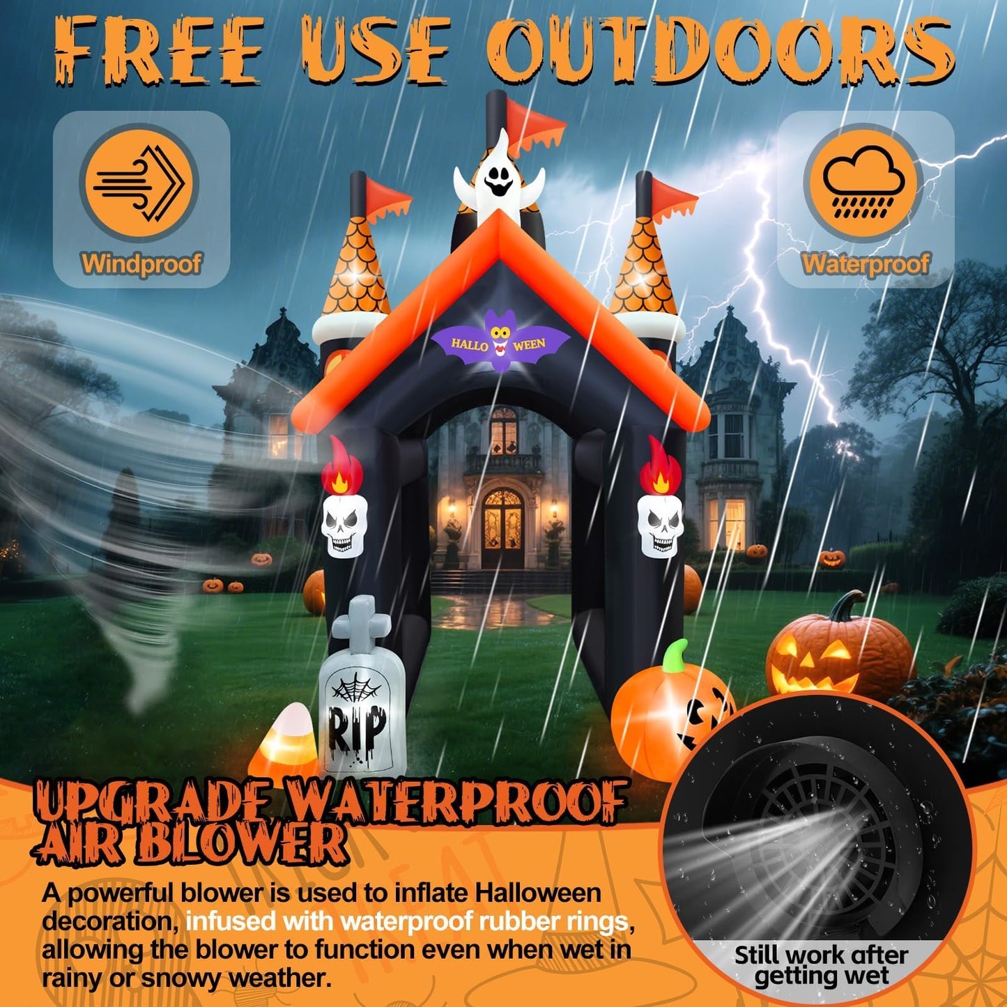12FT Halloween Inflatable Archway with LED Light, Kalolary Large Haunted House Inflatable Ghost Pumpkin Blow up Tunnel Halloween Outdoor Yard Decoration for Halloween Party Home Lawn Family