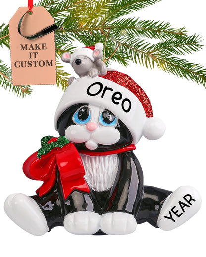 Personalized Black Cat Ornament 2025 | Free 24h Customization | Pet Christmas Ornaments for Tree | Custom Gift Wrapped Cat-and-Mouse Keepsake for Kitten's 1st Xmas