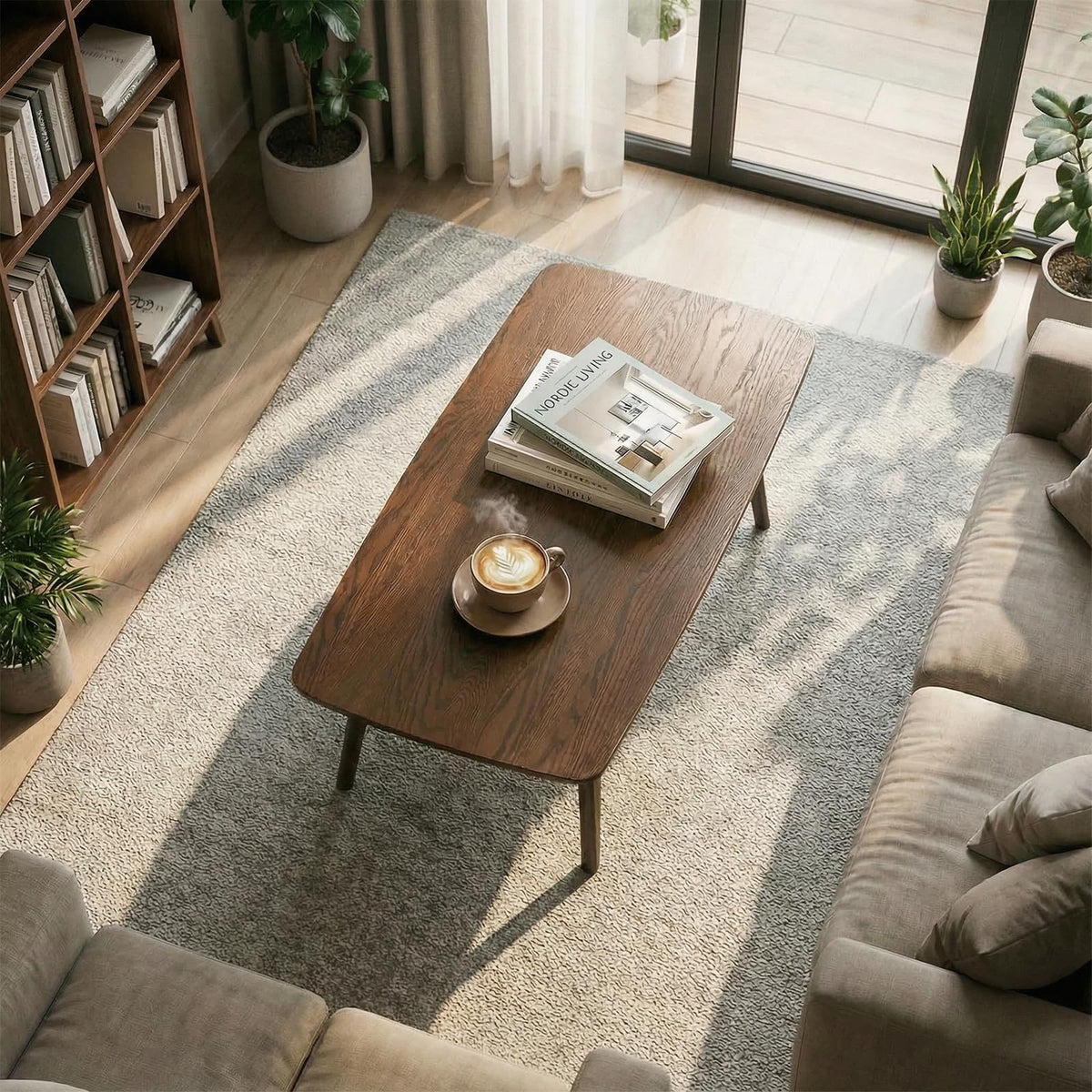 Bamskov Mid Century Modern Coffee Table: 100% Solid Wood Coffee Table - 2-Tier Storage Design - Space Saving Small Coffee Tables for Living Room, Apartment (Walnut, 31.49")
