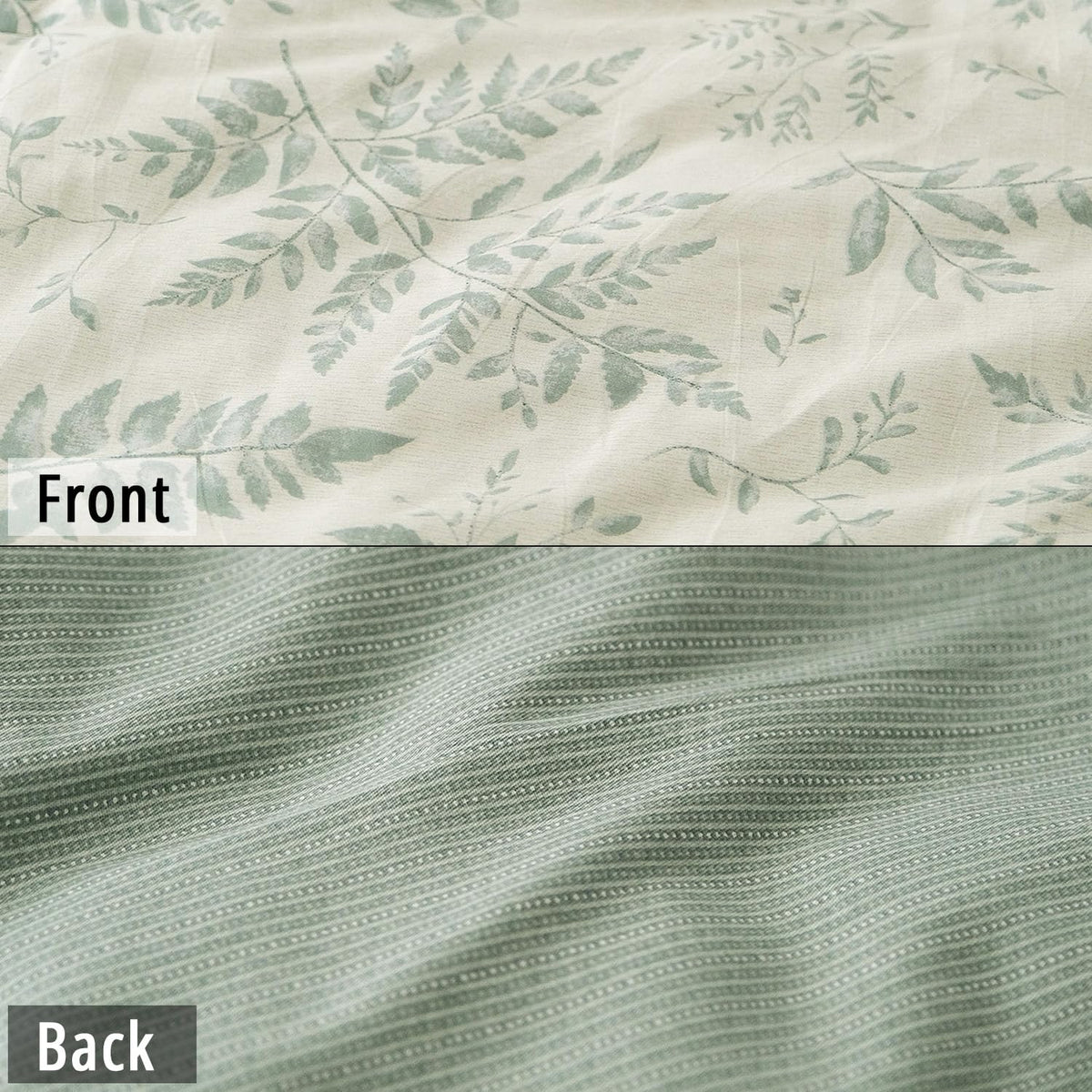 LEMIROE Botanical Cotton Comforter Queen Size - Dusty Green Comforter Printed with Luxurious Greyish-Green Ferns on Beige,Reversible Lightweight Bedding Sets 3Pcs(90"×90")