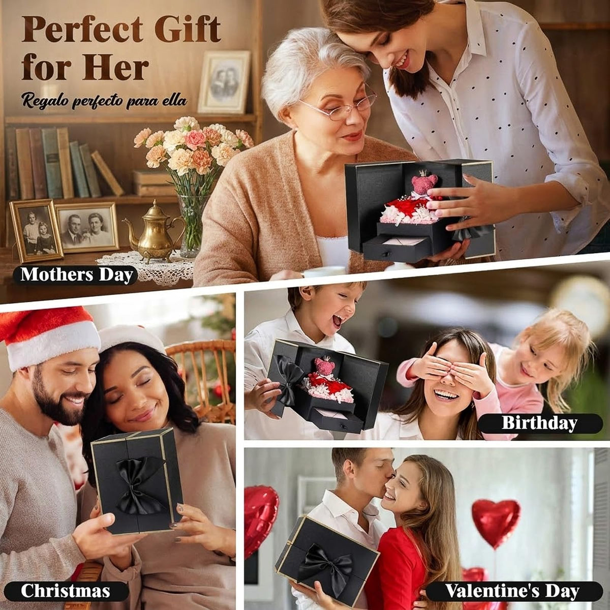Mothers Day Birthday Gifts for Mom Women, Preserved Real Rose with Initial Necklace K, Forever Rose Jewelry Gift Box, Personalized Gifts for Women, Grandma, Wife, Girlfriend