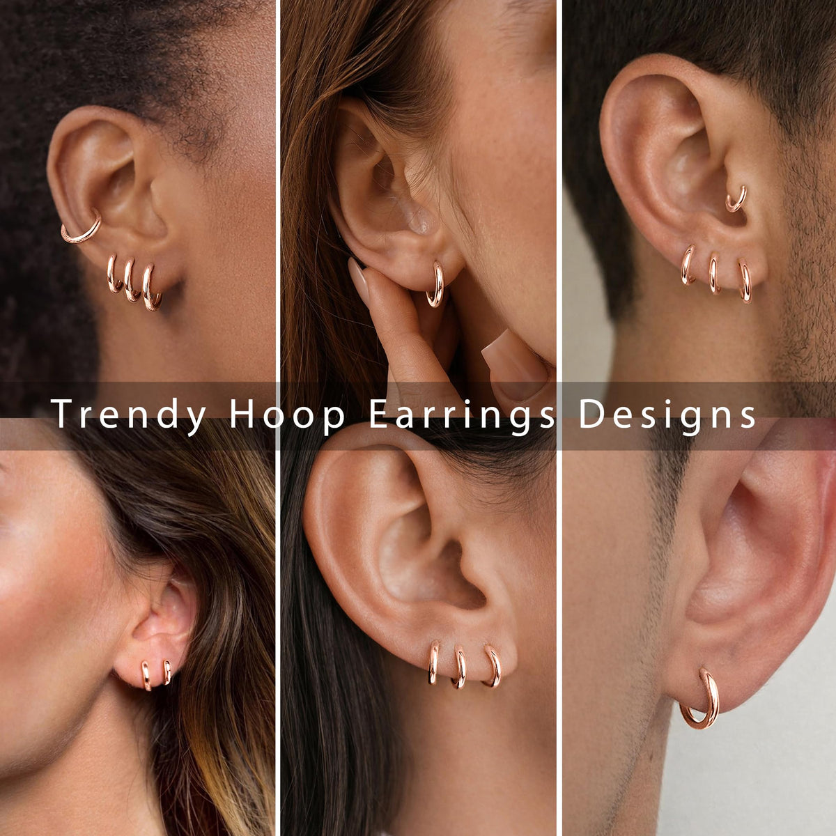 Gokeey Small Gold Huggie Hoop Earrings Set for Women 14K Gold Plated Hypoallergenic Lightweight Earrings for Sensitive Ears Everyday Earrings for Cartilage Piercings Rose Gold 4 Pair