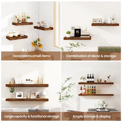 Vivelove Floating Shelves for Wall Mounted, 24 Inch Bathroom Shelves, Display Shelf for Living Room Kitchen Bedroom Office Farmhouse Home Decor, 24" X 9.3" X 1.5" - Set of 2, Rustic Brown