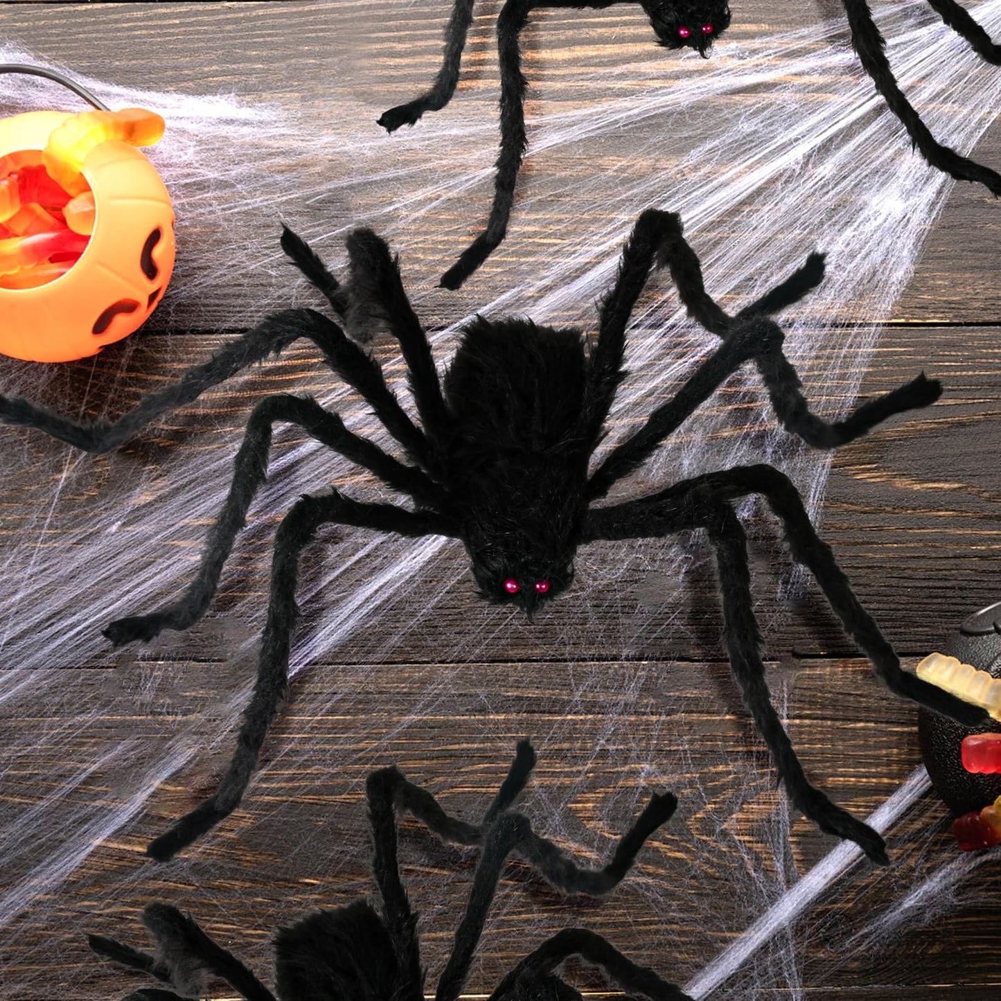 Nirohee 2 Pack Halloween Decorations Outdoor,4.1+5 ft Hairy Giant Spider Halloween Party Decor Large Hairy Spider Scary Fake Large Spiders Props for Yard Decoration Party Decor