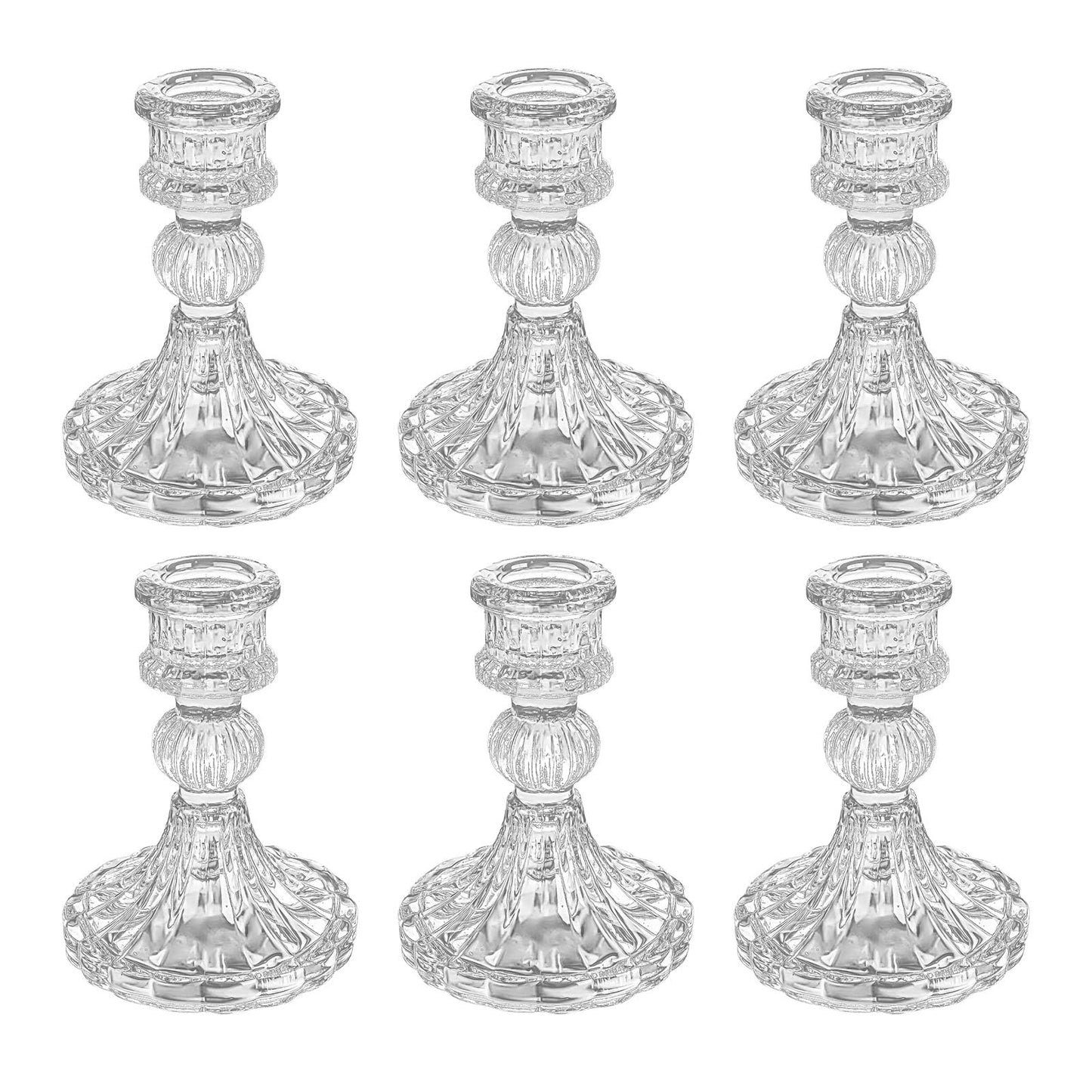 ECHFSM Glass Candlestick Holder,Striped Taper Candle Holders,Set of 6 Candle Stand for Table Centerpieces, Home Decor,Weddings,Festival and Parties (Clear Stripe Pattern)