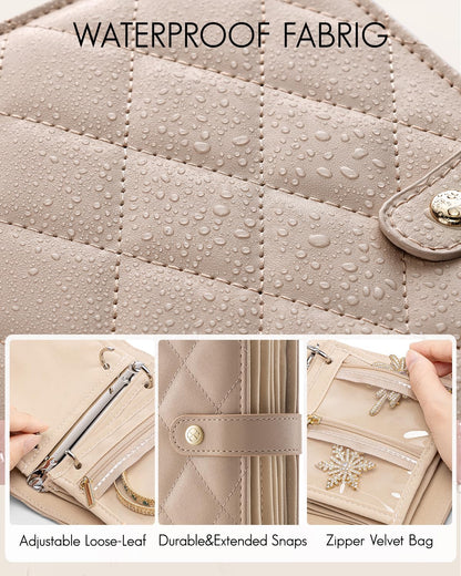VLANDO Travel Jewelry Case,Portable Jewelry Organizer Storage Book with Clear Zipper Velvet Jewelry Pouch Bag Gifts for Traveler Women Girls-Toffee