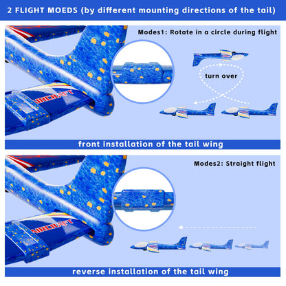 Doloowee 3 Pack Airplane Launcher Toys, 12.6 Inch LED Foam Glider Airplane Catapult, 2 Flight Modes, Outdoor Sports Flying Toys 4 5 6 7 8 9 10 11 12 Years Old Boys Girls Birthday Gifts (Blue)