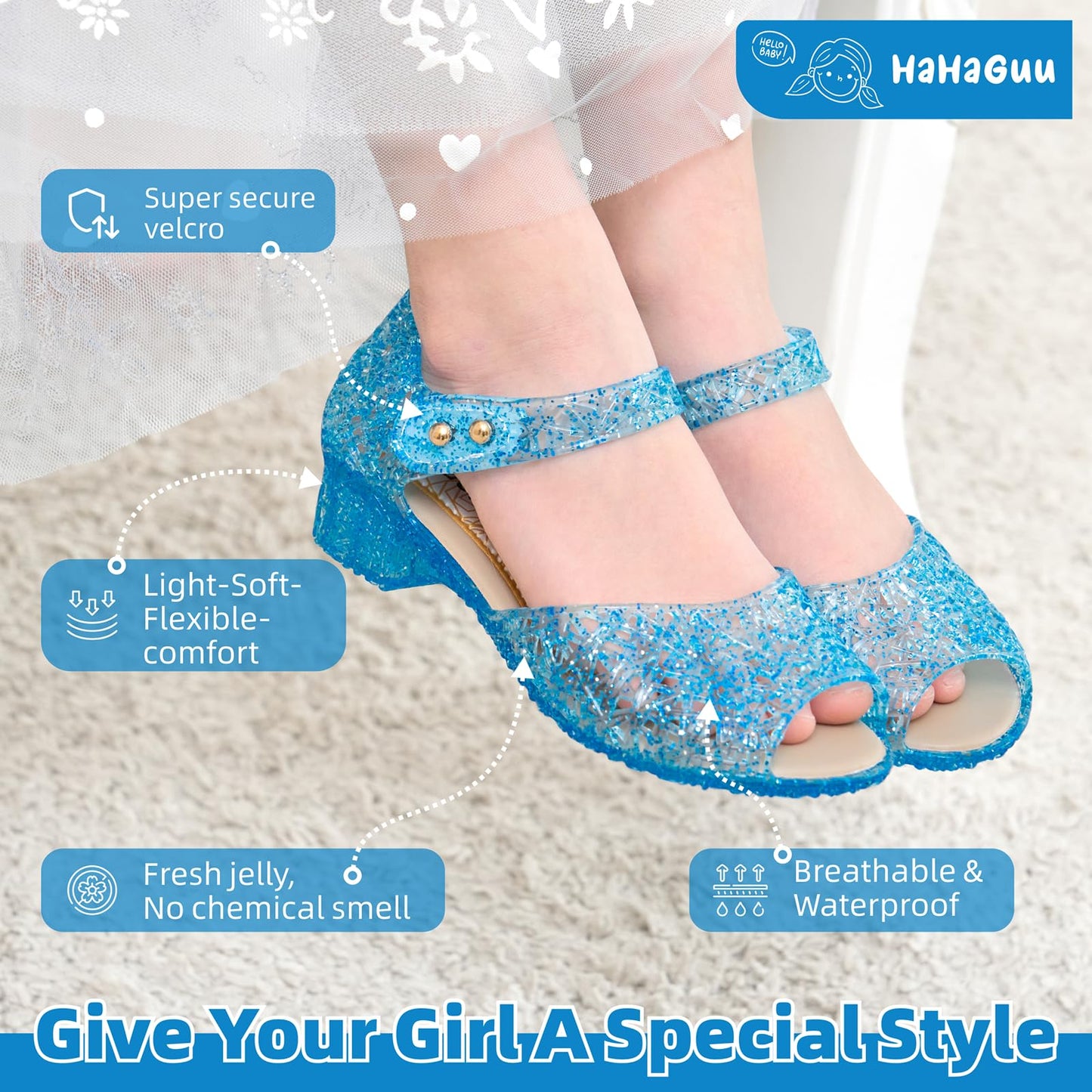 HaHaGuu Princess Jelly Flats Shoes Girls Birthday Party Heels Snow Queen Cosplay Costumes Dress Up Sandals for Toddler Little Girls Big Kids