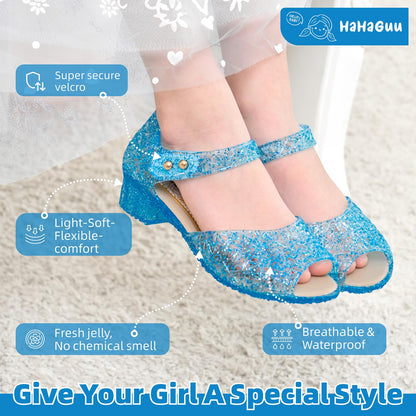 HaHaGuu Princess Jelly Flats Shoes Girls Birthday Party Heels Snow Queen Cosplay Costumes Dress Up Sandals for Toddler Little Girls Big Kids