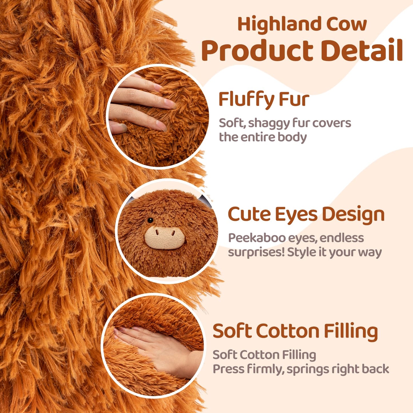 Mewaii Weighted Highland Cow Plush,4.0Lbs Weighted Stuffed Animal Pillow for Kids, Soft Weighted Anxiety Plush Toy Birthday Gifts for Women Girls and Females (23 inch)