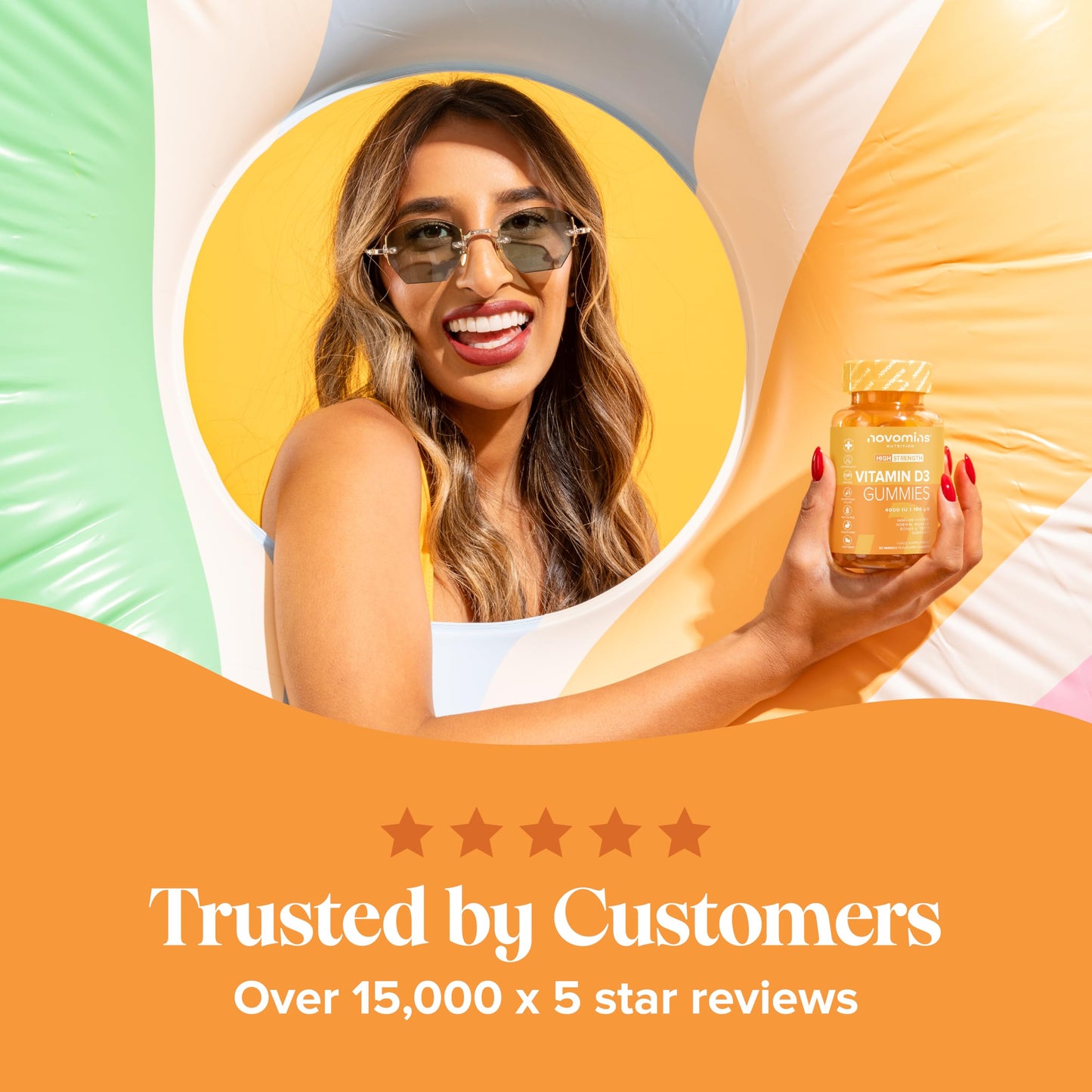 Vitamin D Gummies - 4000 IU Vitamin D3 - Vegetarian & Gluten Free - VIT D Gummies for Bones & Teeth - Alternative to Vitamin D Tablets & Spray - 60 Gummies - 1 Month Supply - Novomins