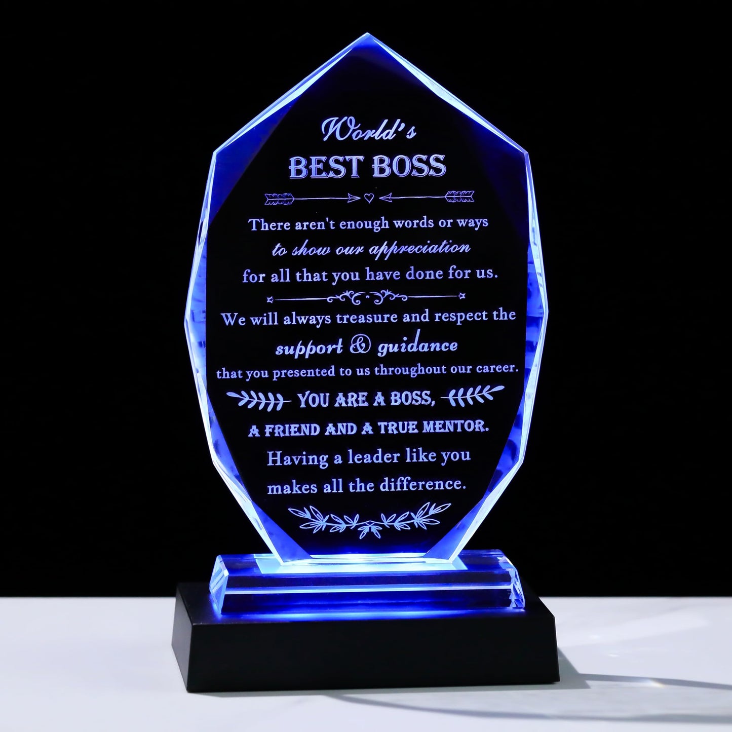 Boss Gifts for Women Men with led Light - Great Boss Day Gifts for Best Boss Appreciation Lady Desk Decoration Paperweight Present for Boss Leaving Retirement Birthday Christmas (Ice-world best boss-WITH LED)