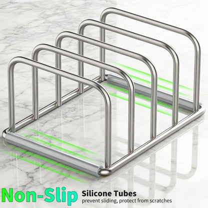 PLUVON Cutting Board Organizer-1.0in Wide Kitchen Cutting Board Holder Stand for Baking Sheets,Cookie Sheets with 4 Slots,304 Stainless Steel Baking Sheet Oragnizer(1.0 Inch Width Slots)