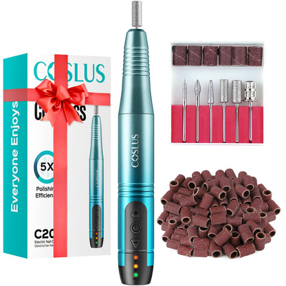 COSLUS Cordless Nail Drill Electric File: Professional for Acrylic Gel Dip Powder Nails Portable Nail Drill Machine Kit for Manicure Pedicure Nail Set with Everything Rechargeable Lightweight