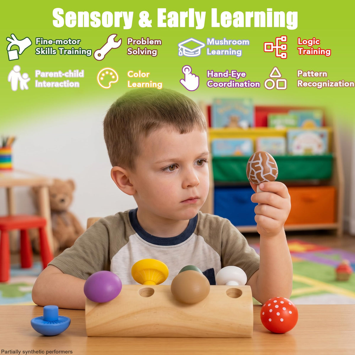 minewon Mushroom Montessori Wooden Educational Toy for Toddlers 18M+ – Preschool Learning Playset, Fine Motor & Color Recognition Kids Toy