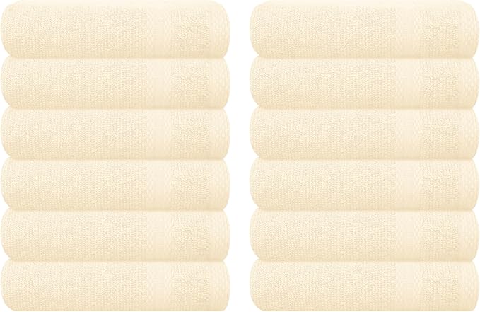 GLAMBURG Ultra Soft 12-Piece Washcloths Set 13x13-100% Ringspun Cotton