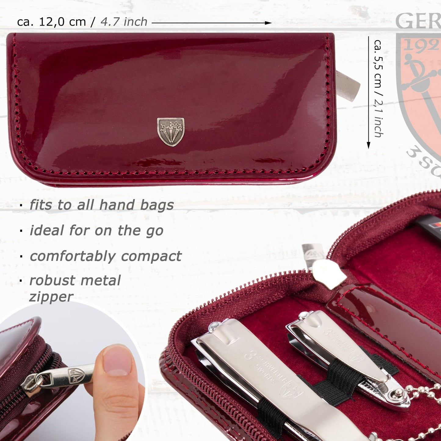 3 Swords Germany - brand quality 3 piece manicure pedicure grooming kit set for professional finger & toe nail care tool clipper fashion leather case in gift box, Made by 3 Swords (00811)