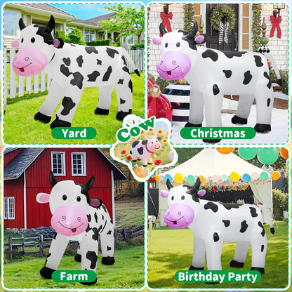 6FT Inflatable Cow Outdoor Decoration,Built-in LED Lights Indoor Outdoor Yard Lawn Ranch Blow Up Cute Animal Milk Cow,Christmas Holiday Display Spring Decorations for Garden Farm Themed Party