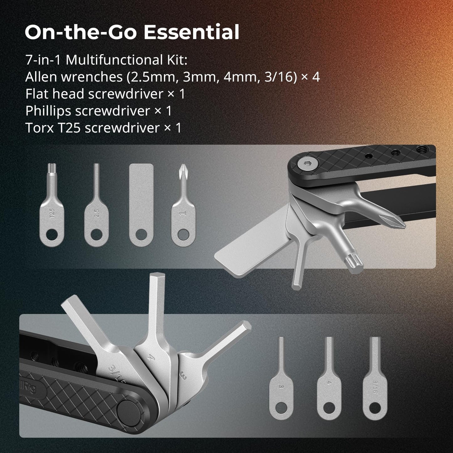 SMALLRIG Camera Tool, Folding Tool Set with Screwdrivers and Wrenches, Camera Toolkit Photography Tool Including Allen Wrenches, Slotted Screwdriver, Cross-Head Screwdriver, T25 Driver - 4681