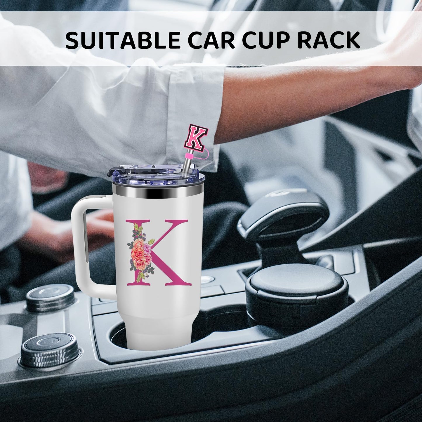 AiHeart 40oz Initial Tumbler,Personalized Gift for Women,Sister,Wife,Best Friend,Monogrammed Gifts for Birthday, Christmas,Custom Tumbler,Cute Tumblers with Straws-K