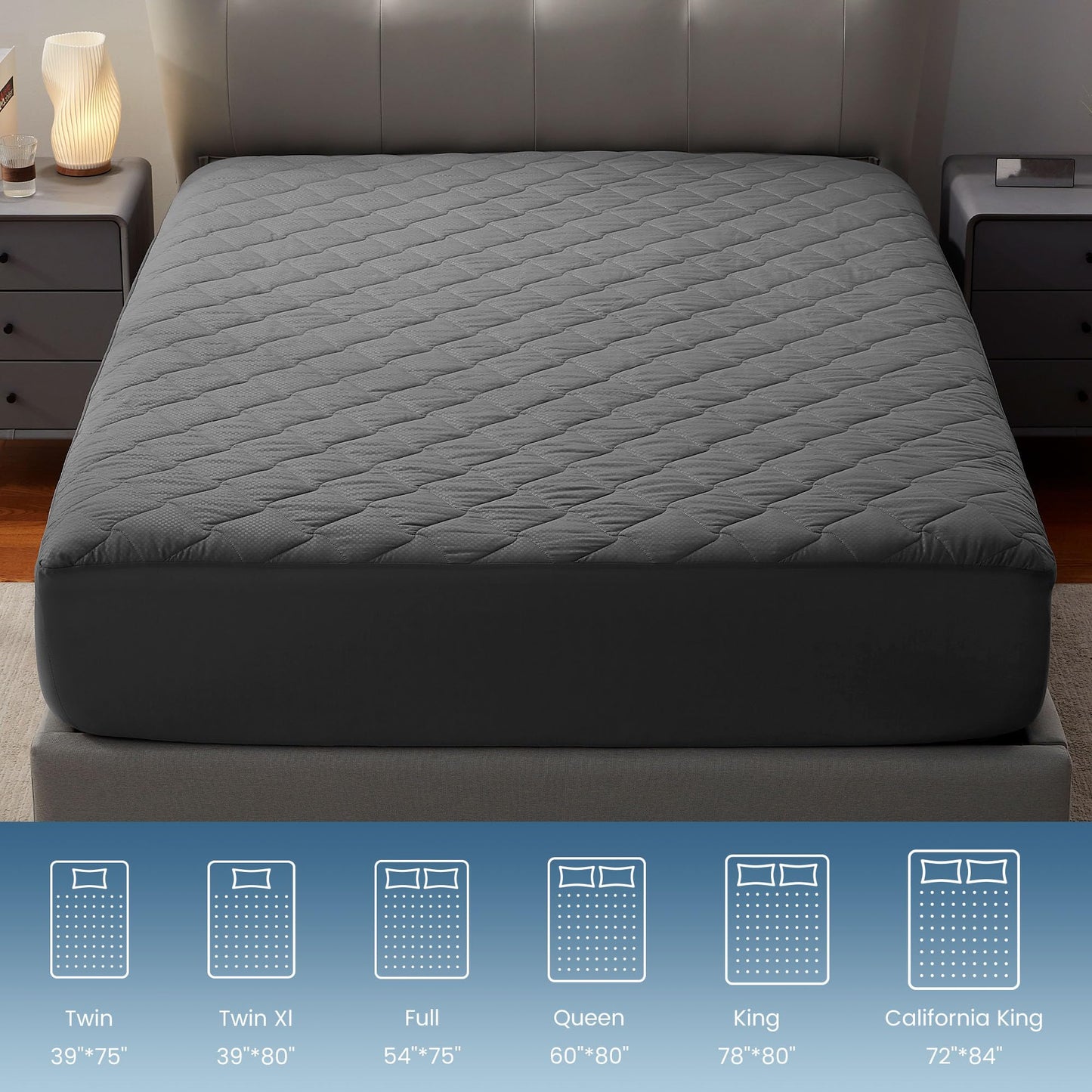 SLEEP ZONE Waterproof Mattress Protector Pad Queen Machine Washable, Breathable Mattress Topper with Deep Pockets, All-Season Use, Hotel Quality (Queen, Grey)