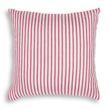 Cackleberry Home Red and White Ticking Stripe Woven Cotton Decorative Square Throw Pillow Case Covers 20 x 20 Inches, Set of 2