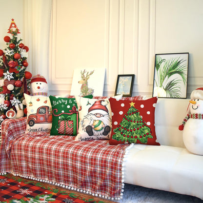 Coliuso Christmas Throw Pillow Covers 18x18 Set of 4 Xmas Series Holiday Cushion Pillow Cover Christmas Decorations for Sofa Couch Bed Farmhouse Outdoor Living Room (Red and Green)