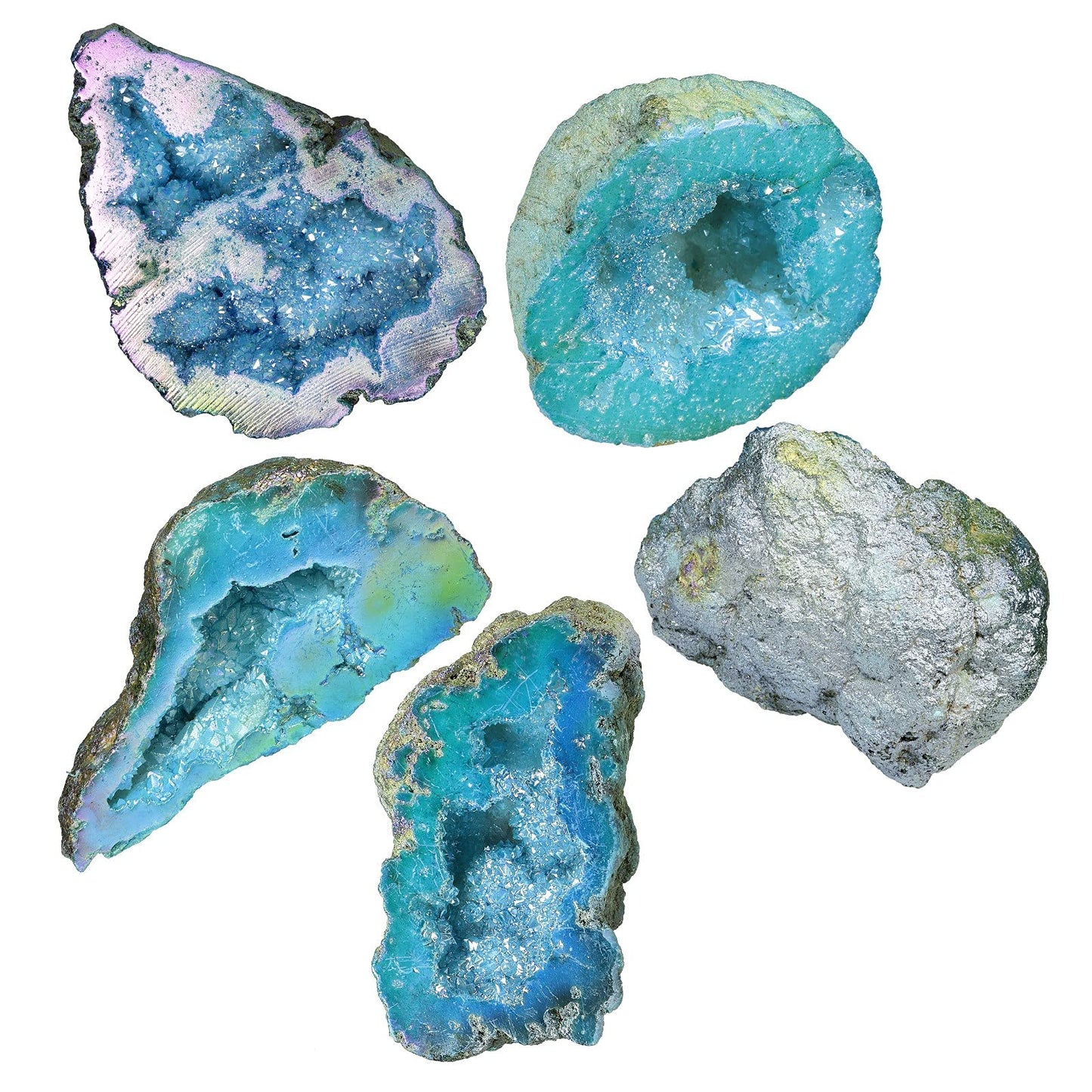 Amogeeli Irregular Titanium Coated Crystal Geode Cluster Mineral Specimen Decoration for Home & Office, 100-200g