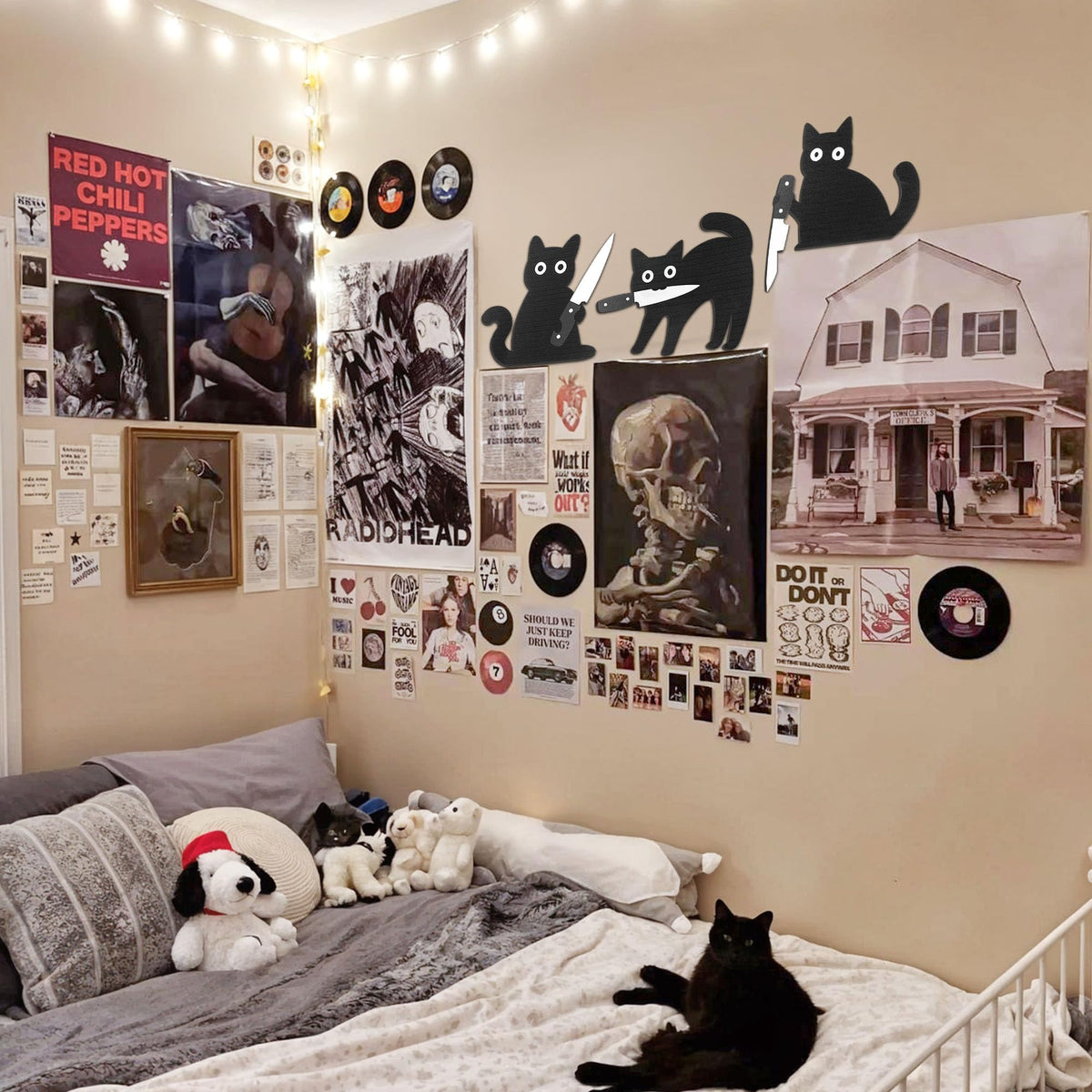 Dripykiaa Funny Black Cat Wall Decor, 3PCS Wooden Black Cat Decorations, Unique for Cats Lovers, Holiday Home Décor, Gifts for Women, Stocking Stuffers