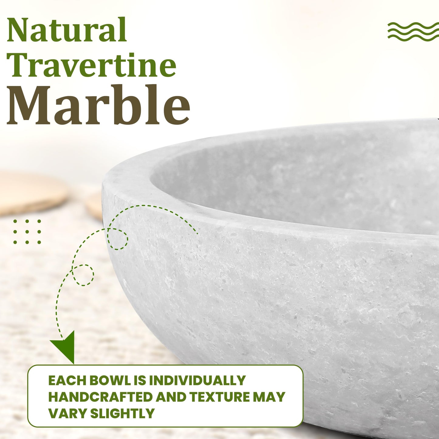 FNTSTICGOODS Travertine Decorative Bowl - 7.8” Diameter & 2” Height - Key Bowl for Entryway Table - Organic Modern Centerpiece - White/Gray