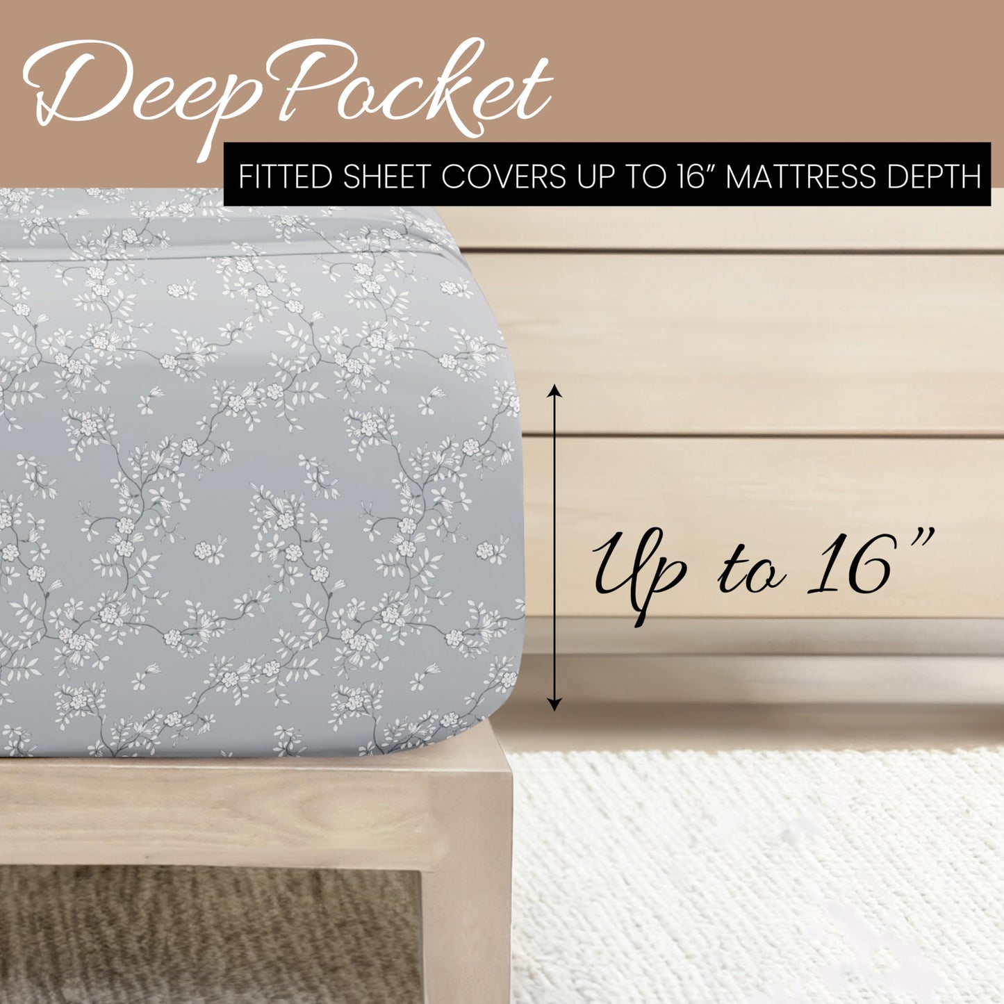 Linen Market Patterned Microfiber King Sheet Set 4 Piece – Oeko-TEX Certified Ultra Soft & Wrinkle-Free - 16" Deep Pocket Sheets - Easy Care King Size - Trellis Vine Light Gray