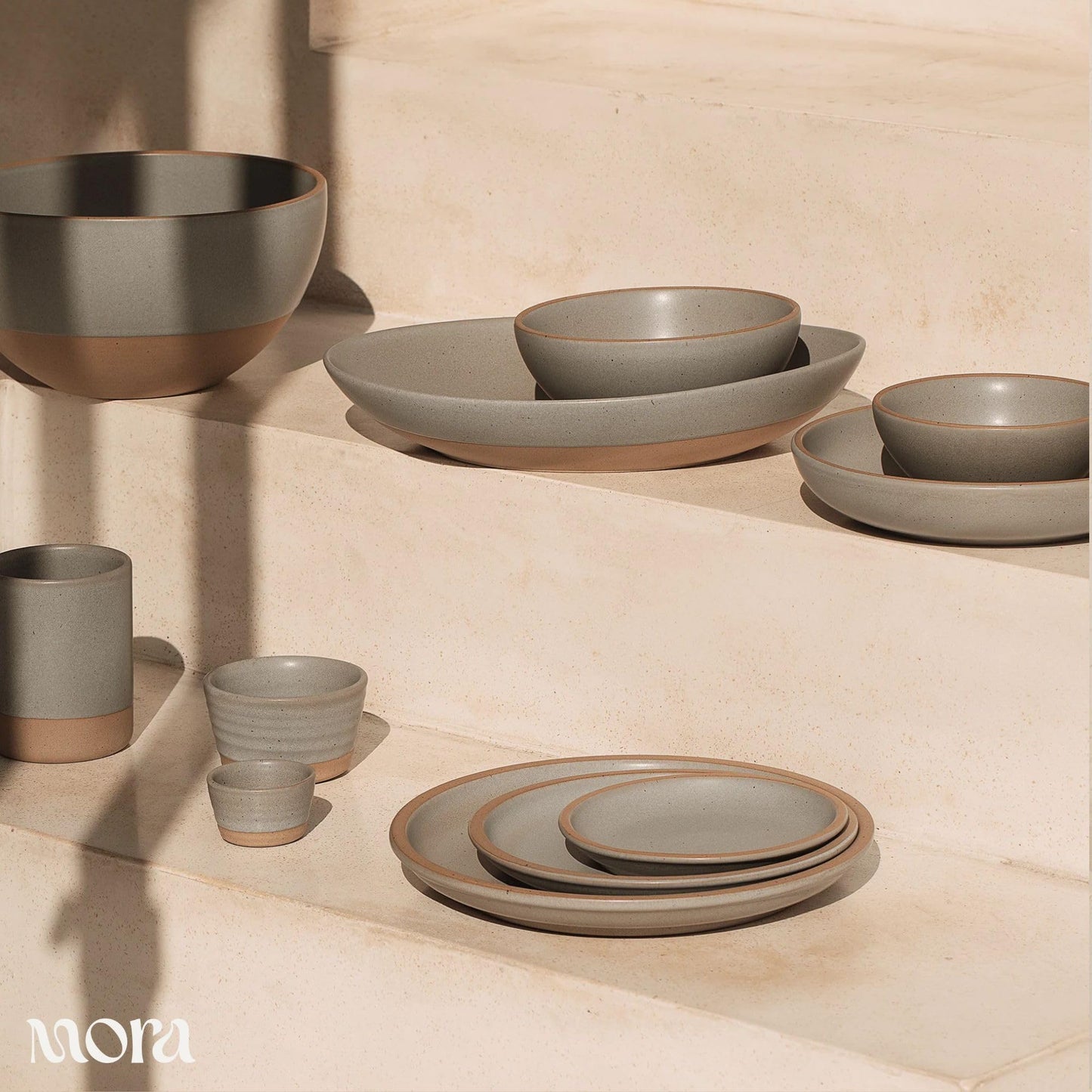 MORA Mega and Giant Serving Dishes Set of 2, 16 inch and 14 inch Ceramic Pottery Oval Platters - Microwave, Oven and Dishwasher Safe - Peppercorn & Terracotta