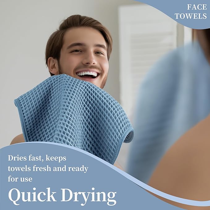 Microfiber Waffle Face Towels, 2 Pieces, Fast Drying, Lint Free 430 GSM