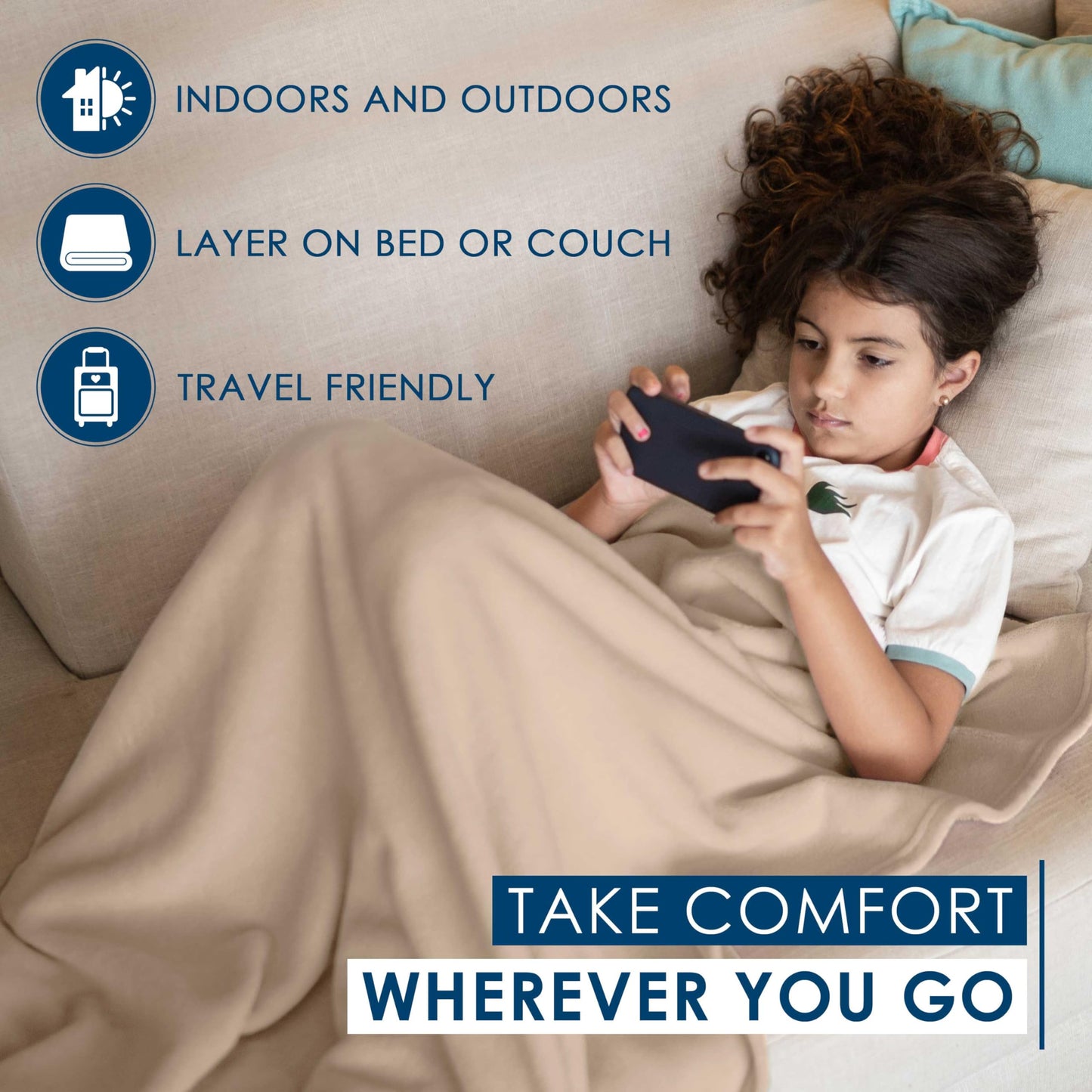 Twin/Twin XL Size Fleece Bed Blanket - Comfy Supersoft Fleece Blanket – All-Season, Light Weight, Luxuriously Soft - Throw Blanket for Couch and Sofa - Machine Wash - Beige