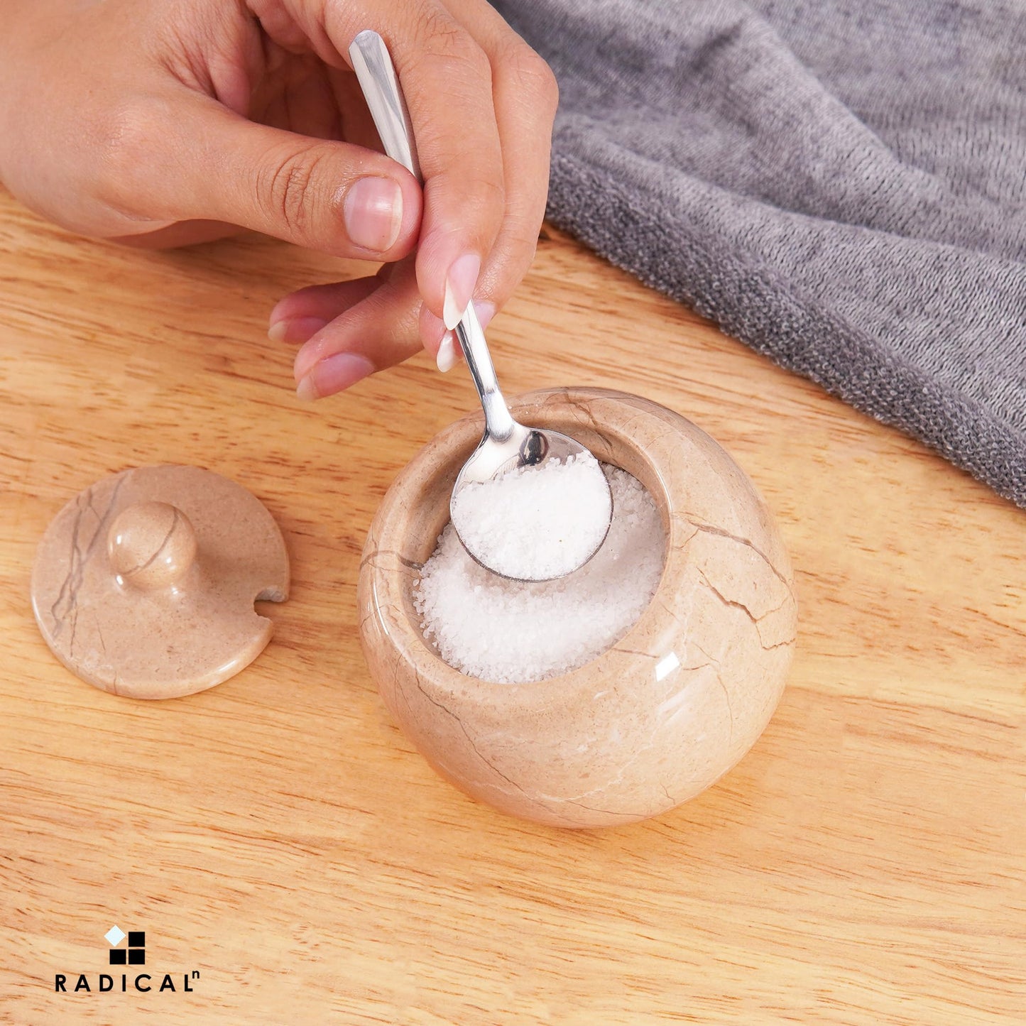 Radicaln Marble Salt Cellar with Lid 3" Inch Verona Salt Jar & Spice Storage Containers For Kitchen Countertop, Ideal Sugar Bowl & Salt dish For Table